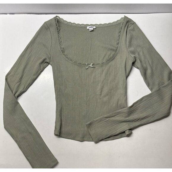 Garage Green Ribbed Long Sleeve‎ Top (Small) - Picture 1 of 5